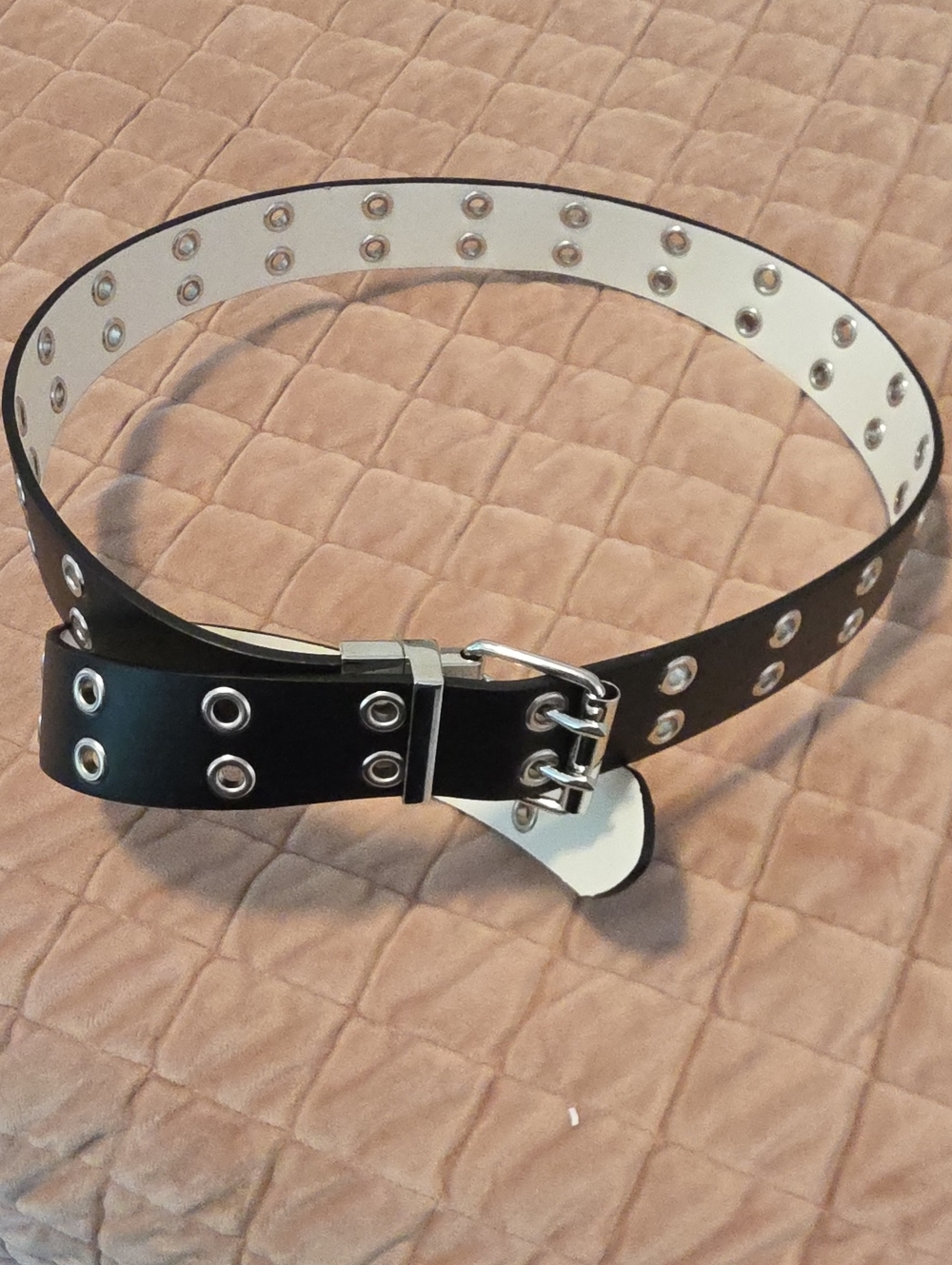 Black or White Double-Prong Grommet Belt Reversable - Women Accessories